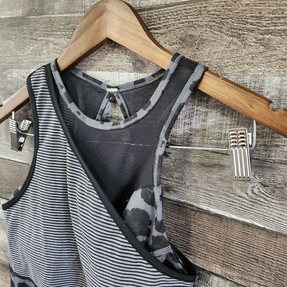 Lululemon Meshed Up Tank Mini Pop Stripe Heathered Slate Black Size 6 - Picture 4 of 16